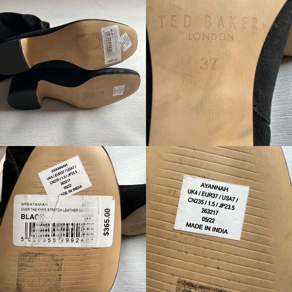 TED BAKER Ayannah Over The Knee Suede Stretch Leather Black Boots US Size 7 New - Picture 13 of 15